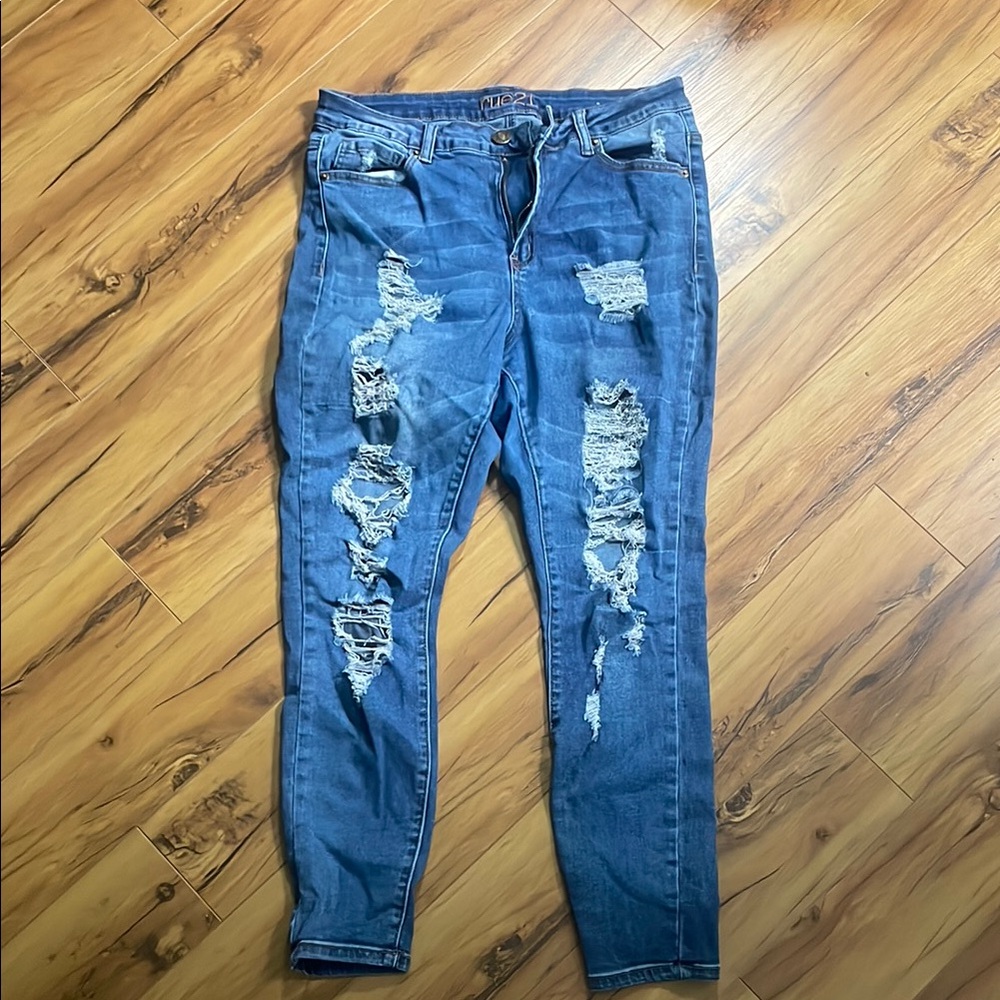 Distressed Blue Jeans